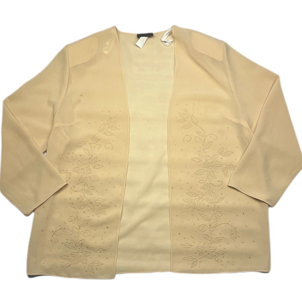 Ninalee USA vintage women’s size 2XL tan brown floral long sleeve open blouse